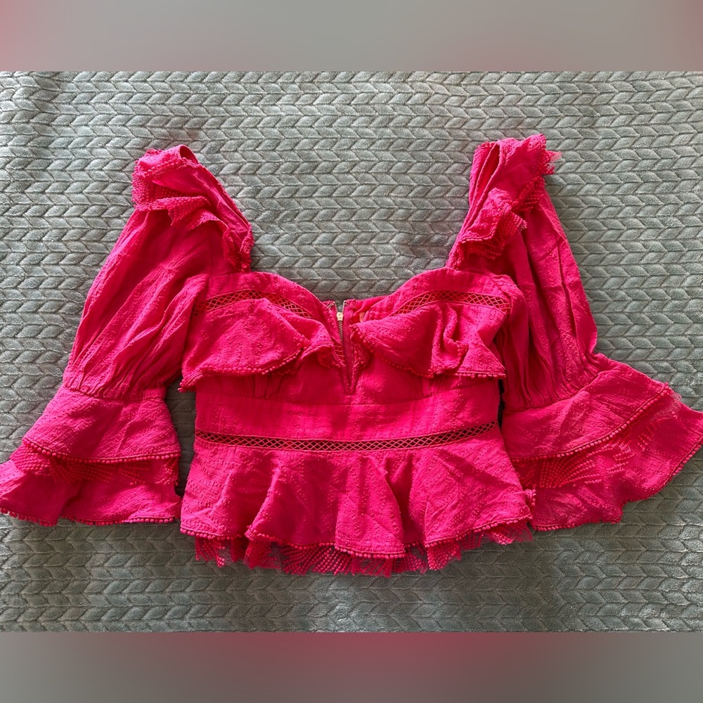 NWOT Tea & Cup Ruffled Dressy Blouse in Fuchsia